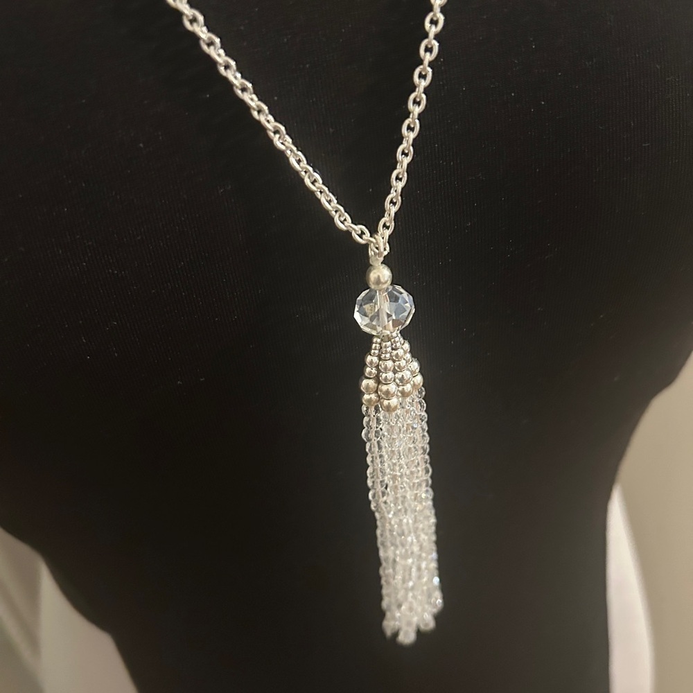 Silver and Crystals Tassel Long Necklace - Picture 5 of 5